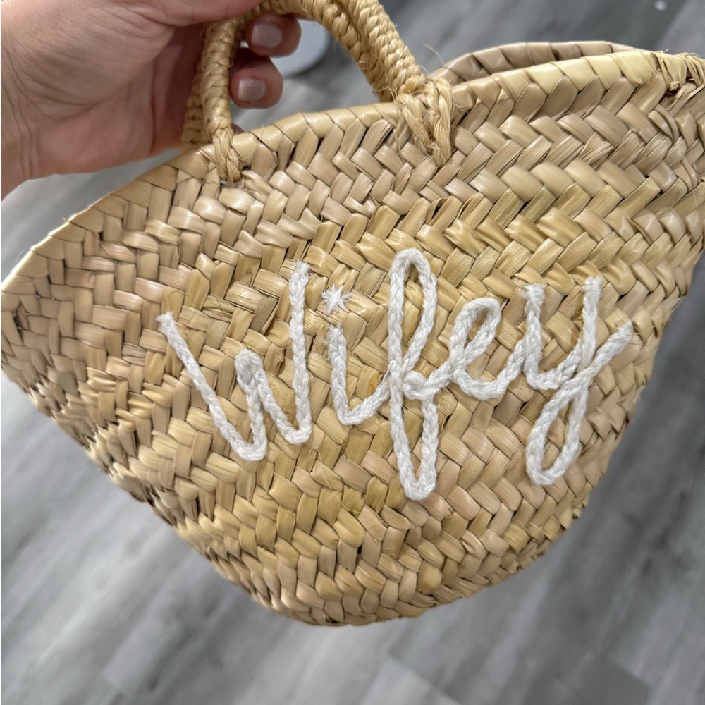 Natural Straw 'Wifey' Tote Bag